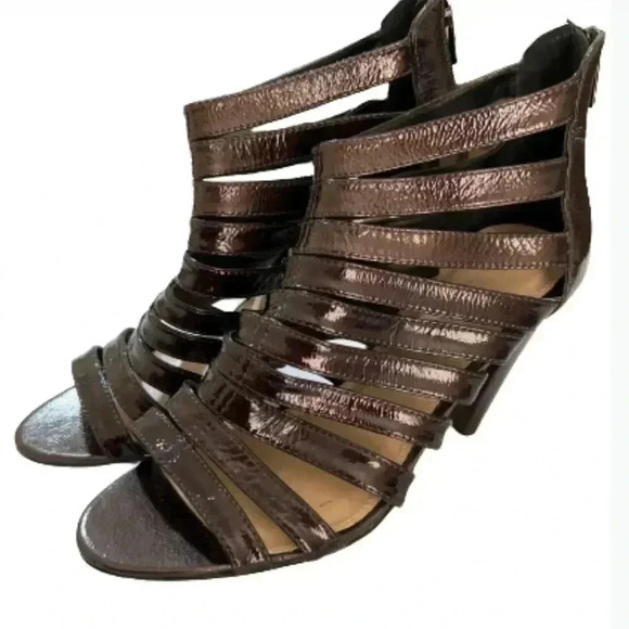 Colin Stuart Brown Patton Leather Open Toe Strappy Heel Size 9 - Picture 2 of 7